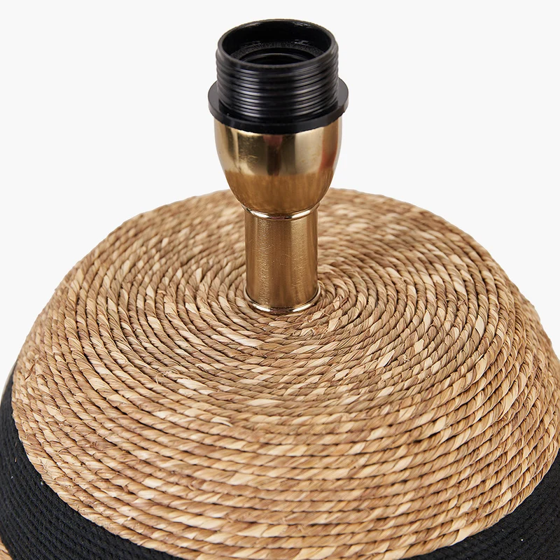 Kalutara Black and Natural Sea Grass Tall Table Lamp Base with Edward 40cm Natural Linen Cylinder Lampshade