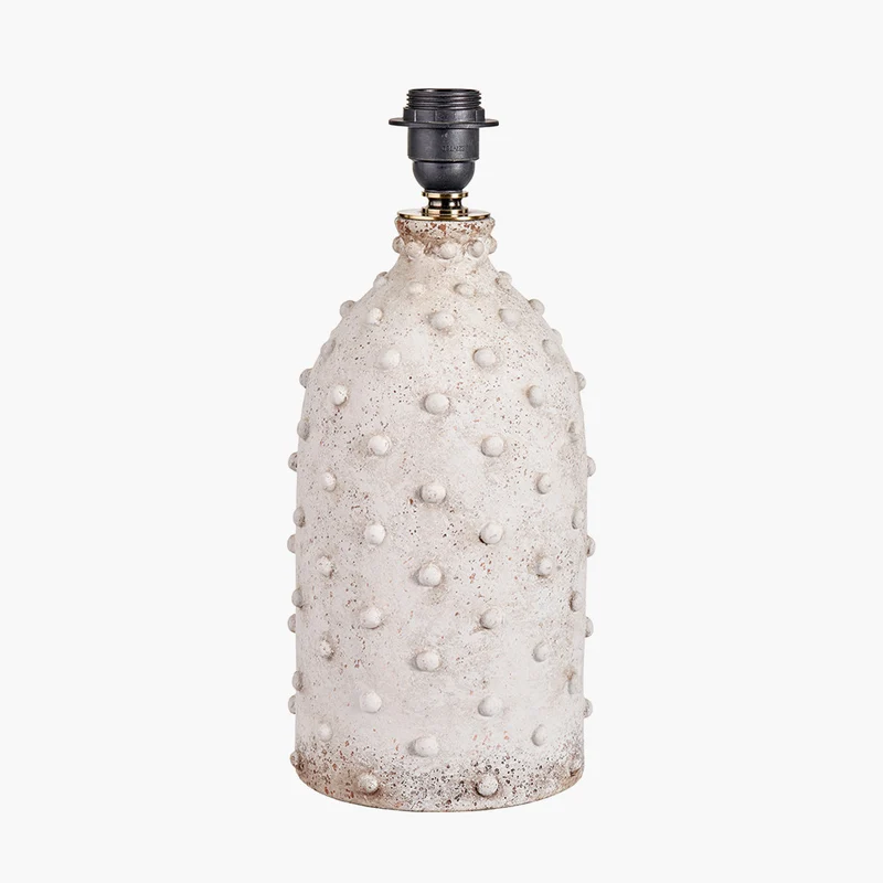 Kali Textured Dot Light Grey Stoneware Table Lamp Base with Edward 30cm Natural Linen Cylinder Lampshade