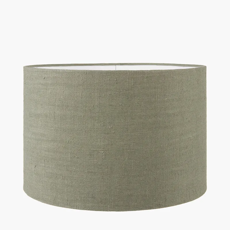 Kali Textured Dot Grey Stoneware Table Lamp Base with Edward 30cm Pistachio Green Linen Cylinder Lampshade
