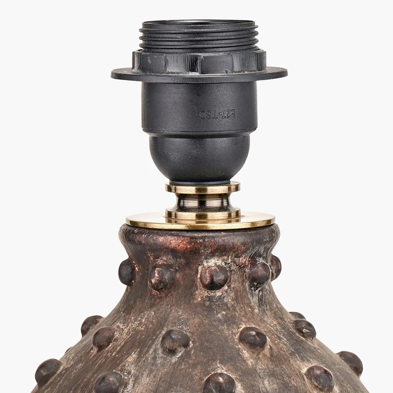 Kali Textured Dot Grey Stoneware Table Lamp Base with Edward 30cm Natural Linen Cylinder Lampshade