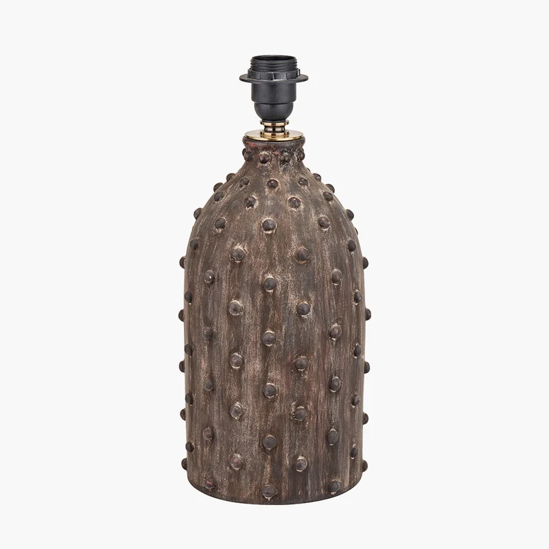 Kali Textured Dot Grey Stoneware Table Lamp Base with Edward 30cm Natural Linen Cylinder Lampshade