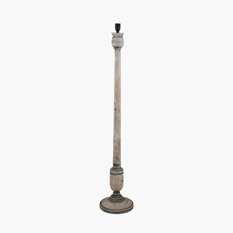 Captiva Grey Wash Mango Wood Floor Lamp Base with Thiago 45cm Cinnamon Stripe Mushroom Pleat Tapered Lampshade