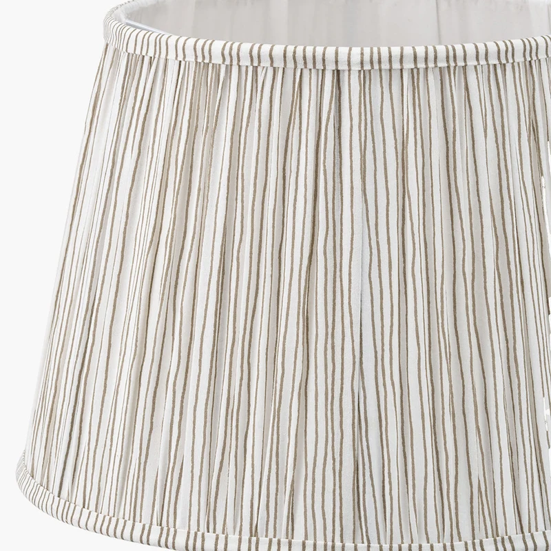 Captiva Antique Black Mango Wood Table Lamp Base with Thiago 35cm Natural Stripe Mushroom Pleat Tapered Lampshade