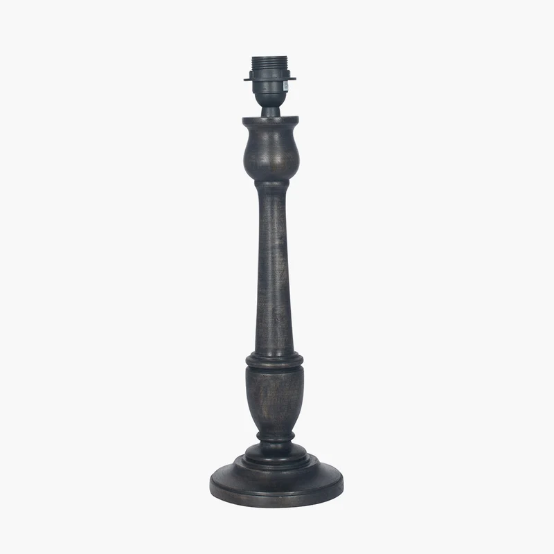 Captiva Antique Black Mango Wood Table Lamp Base with Rouen 35cm Taupe Boucle Cylinder Lampshade