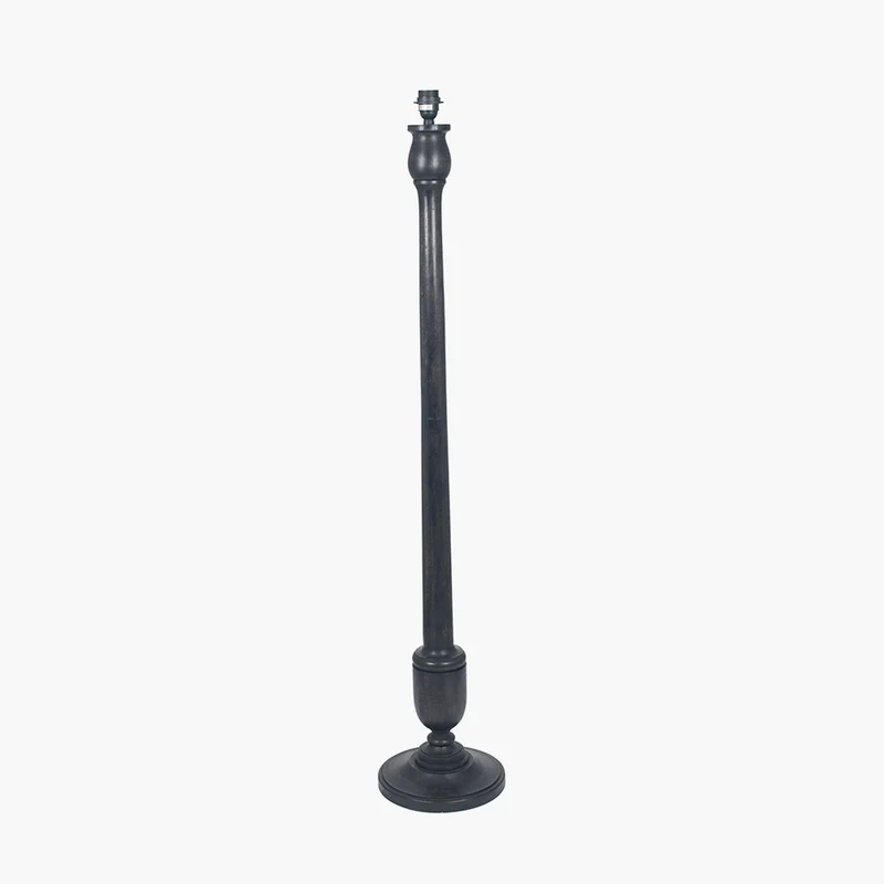 Captiva Antique Black Mango Wood Floor Lamp Base with Thiago 45cm Natural Stripe Mushroom Pleat Tapered Lampshade