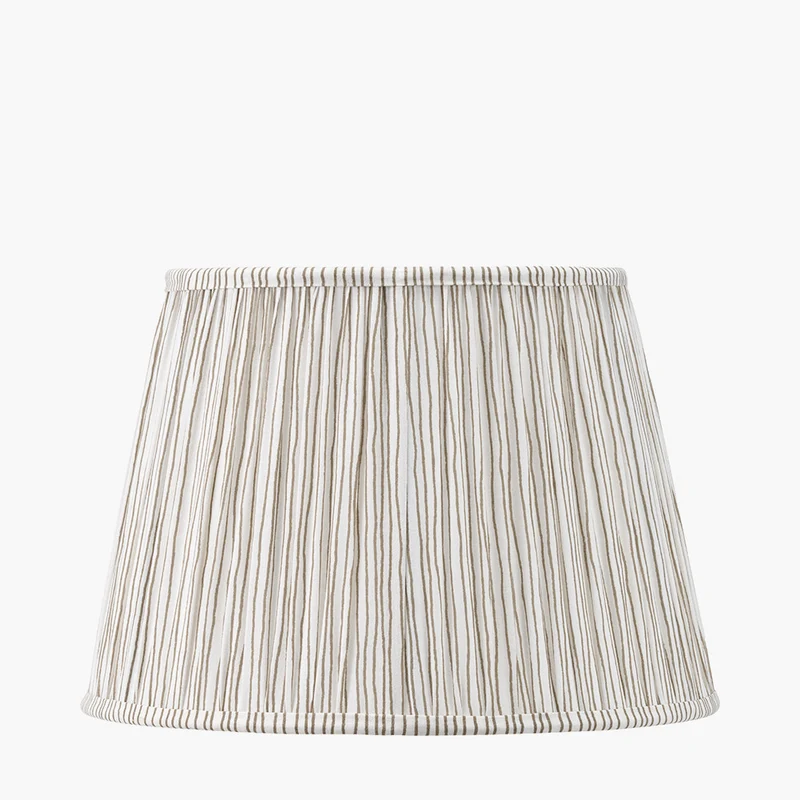 Captiva Antique Black Mango Wood Floor Lamp Base with Thiago 45cm Natural Stripe Mushroom Pleat Tapered Lampshade
