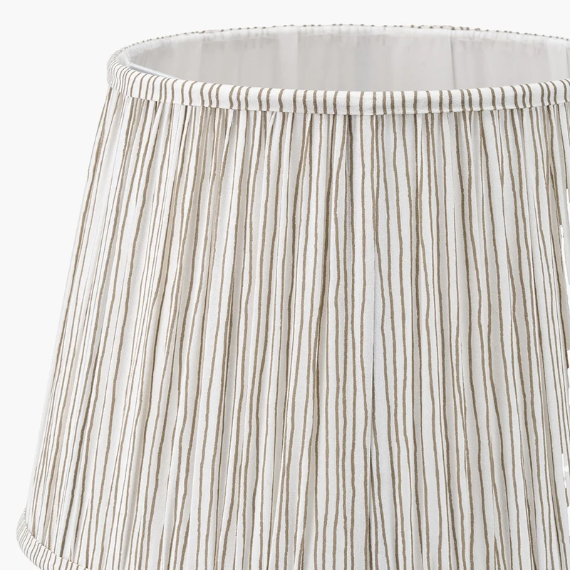 Captiva Antique Black Mango Wood Floor Lamp Base with Thiago 45cm Natural Stripe Mushroom Pleat Tapered Lampshade