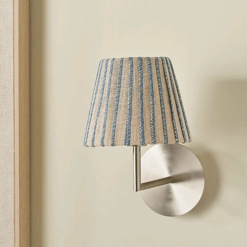 Isla 16cm Jute Striped Natural & Blue Tapered Lampshade