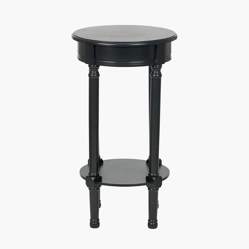 Heritage Black Pine Wood Round Accent Table