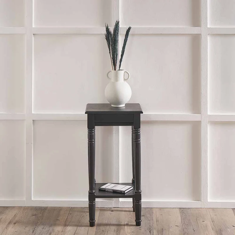 Heritage Black Pine Wood Accent Table