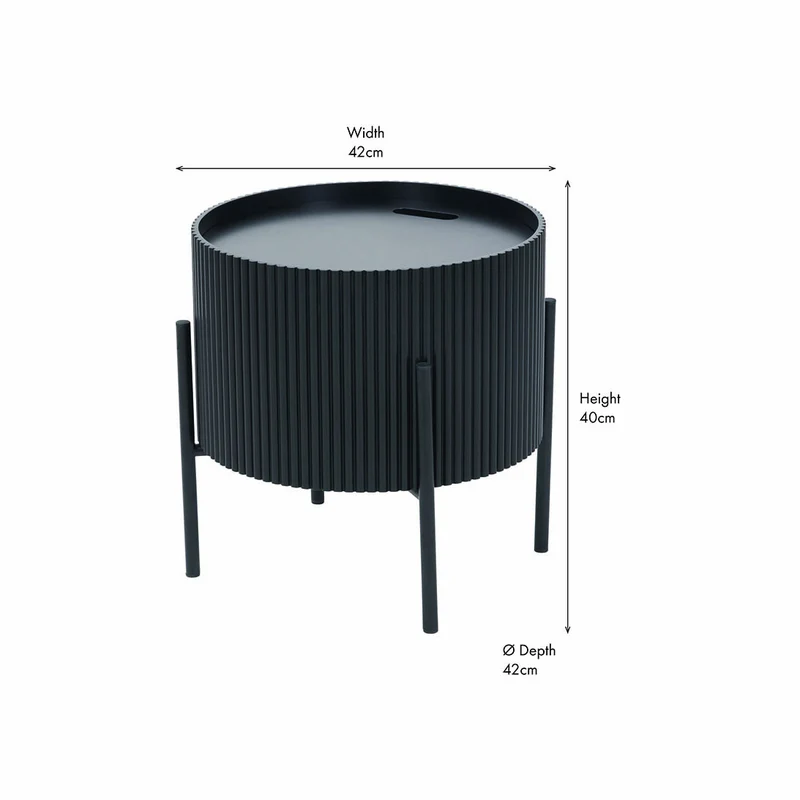 Henderson Black Wood and Black Metal Storage Side Table