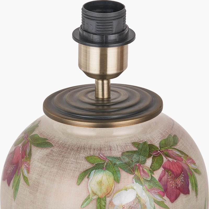 Hellebore Medium Glass Table Lamp Base with Lino 35cm Cream Self Lined Linen Cylinder Lampshade
