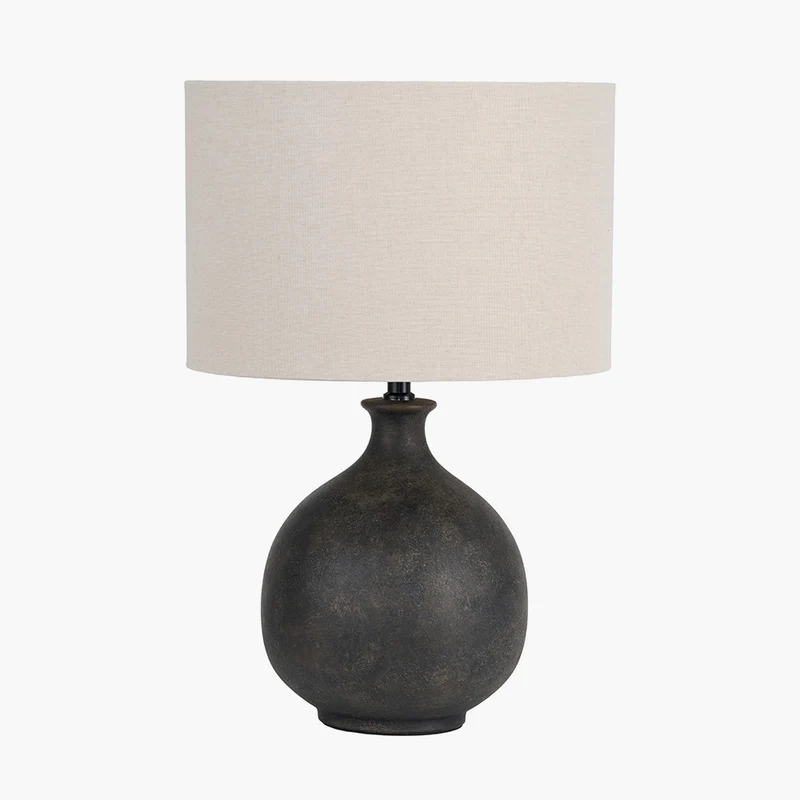 Kovu Matt Bronzed Round Ceramic Table Lamp