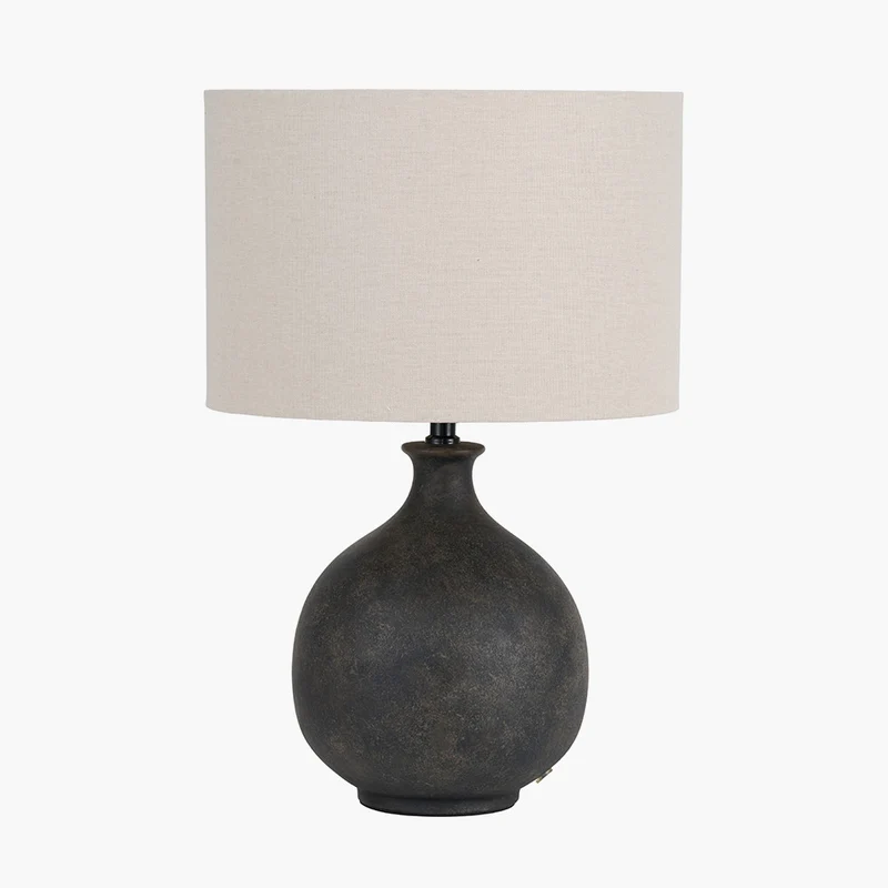 Kovu Matt Bronzed Round Ceramic Table Lamp