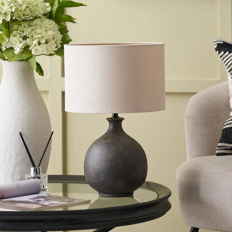 Kovu Matt Bronzed Round Ceramic Table Lamp