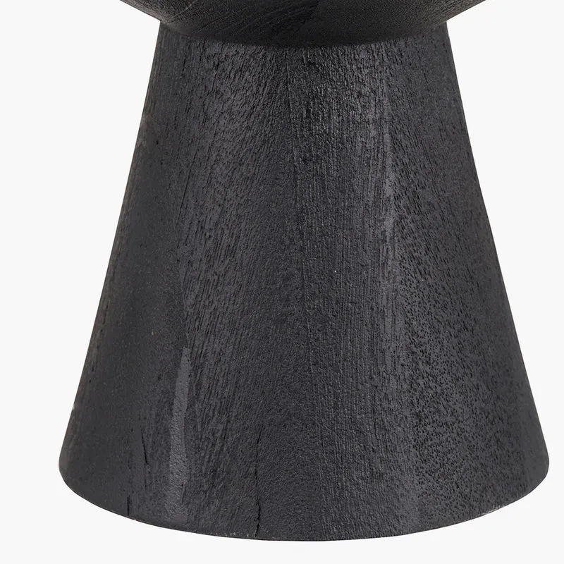 Koa Black Mango Wood Contemporary Table Lamp Base with Lino 35cm Black Self Lined Linen Cylinder Lampshade