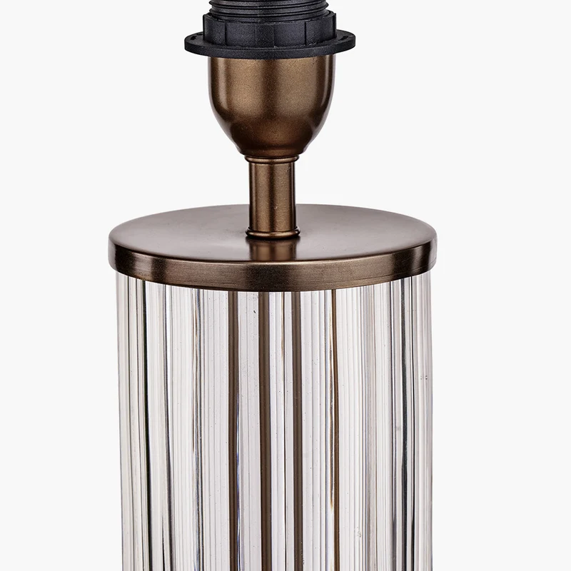 Ciara Clear Glass and Antique Bronze Metal Table Lamp Base with Stellan 35cm Gold Slubbed Silk Mix Gold Lined Cylinder Lampshade