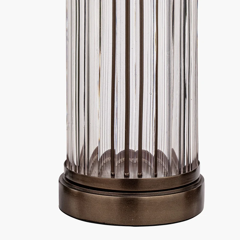 Ciara Clear Glass and Antique Bronze Metal Table Lamp Base with Stellan 35cm Gold Slubbed Silk Mix Gold Lined Cylinder Lampshade