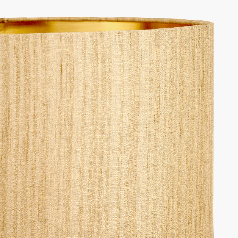 Ciara Clear Glass and Antique Bronze Metal Table Lamp Base with Stellan 35cm Gold Slubbed Silk Mix Gold Lined Cylinder Lampshade