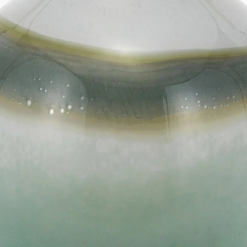 Juno Sage and Mist Ombre Glass Table Lamp with Stellan 30cm Green Slubbed Silk Mix Gold Lined Cylinder Lampshade