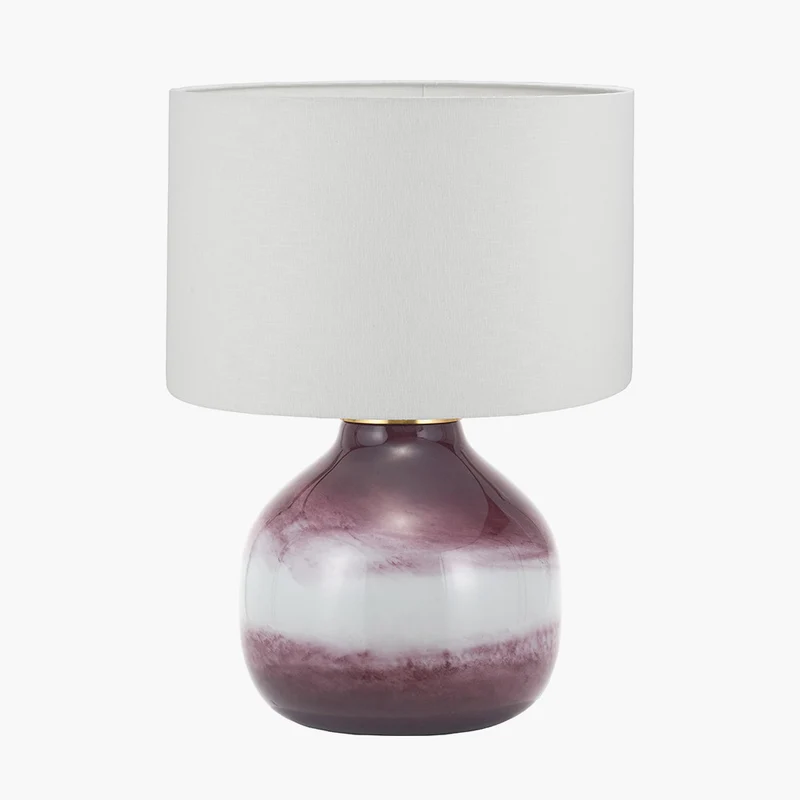 Juno Deep Plum Ombre Glass Table Lamp with Lino 30cm White Self Lined Linen Cylinder Lampshade