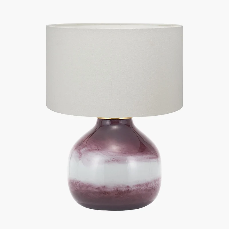 Juno Deep Plum Ombre Glass Table Lamp with Henry 30cm White Handloom Cylinder Lampshade