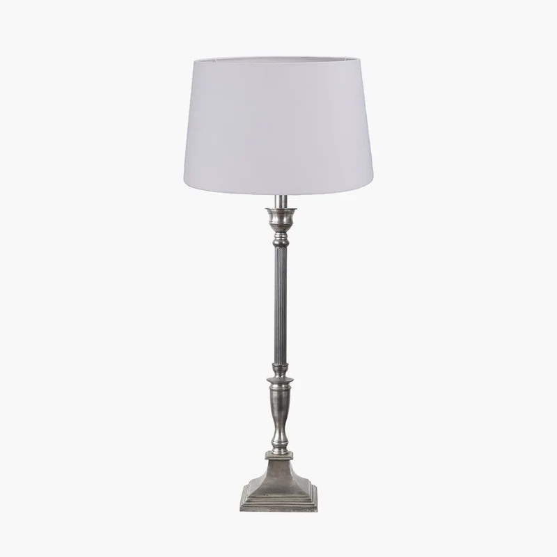 Canterbury Antique Silver Metal Table Lamp Base with Winston 35cm White Handloom Tapered Lampshade