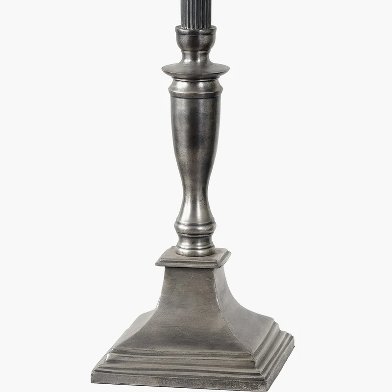 Canterbury Antique Silver Metal Table Lamp Base with Izara 35cm Racing Green Ikat Patterned Mushroom Pleat Tapered Lampshade
