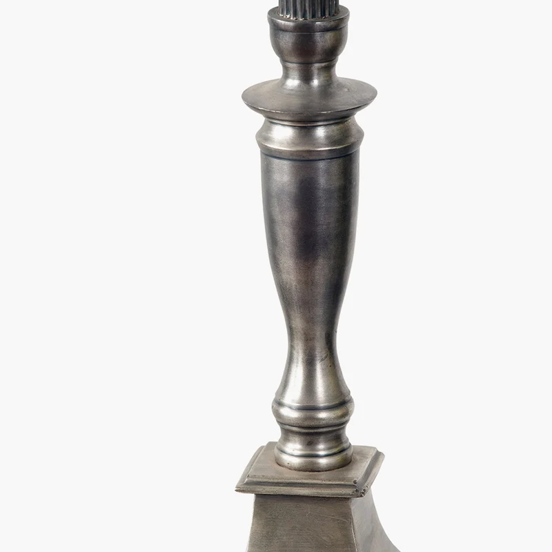 Canterbury Antique Silver Metal Table Lamp Base with Izara 35cm Racing Green Ikat Patterned Mushroom Pleat Tapered Lampshade