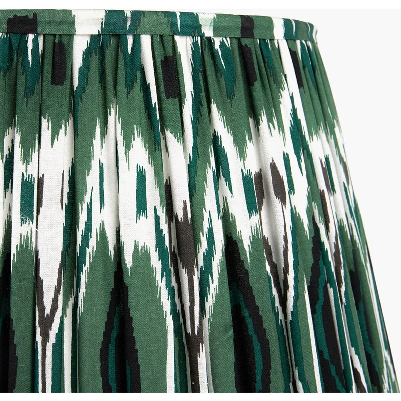 Canterbury Antique Silver Metal Table Lamp Base with Izara 35cm Racing Green Ikat Patterned Mushroom Pleat Tapered Lampshade