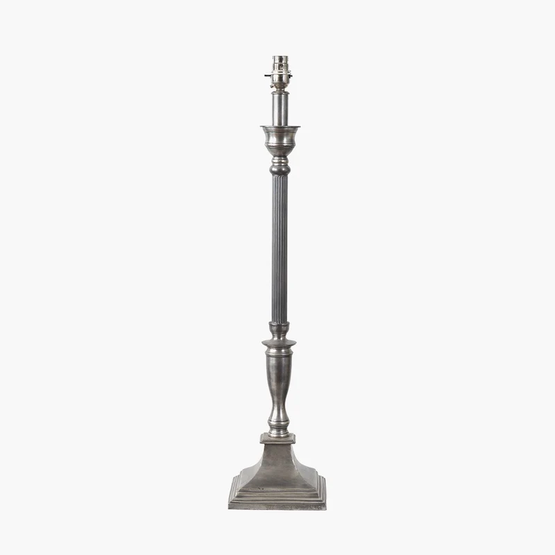 Canterbury Antique Silver Metal Table Lamp Base with Izara 35cm Ocean Blue Ikat Patterned Mushroom Pleat Tapered Lampshade