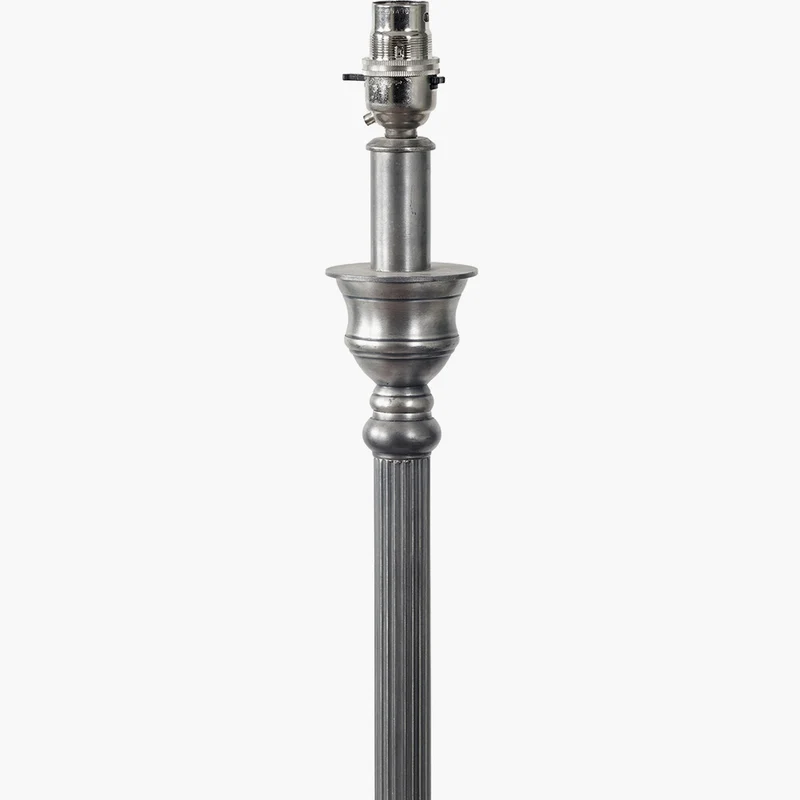 Canterbury Antique Silver Metal Table Lamp Base with Izara 35cm Cinnamon Ikat Patterned Mushroom Pleat Tapered Lampshade