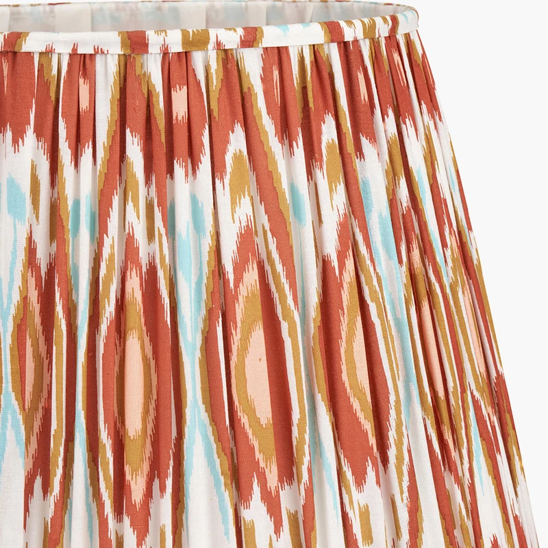 Canterbury Antique Silver Metal Table Lamp Base with Izara 35cm Cinnamon Ikat Patterned Mushroom Pleat Tapered Lampshade