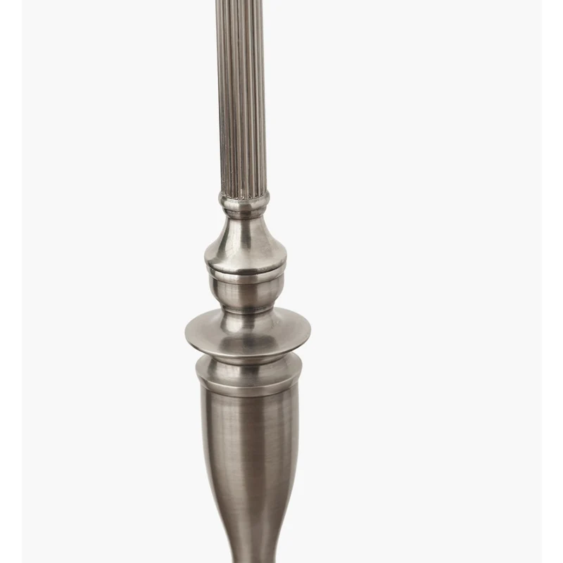 Canterbury Antique Silver Metal Floor Lamp Base with Winston 45cm White Handloom Tapered Lampshade