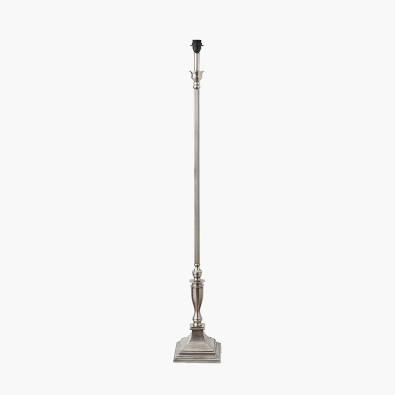 Canterbury Antique Silver Metal Floor Lamp Base with Izara 45cm Red Ikat Patterned Mushroom Pleat Tapered Lampshade