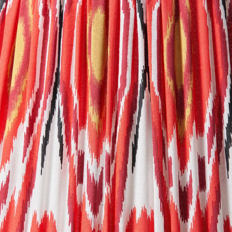 Canterbury Antique Silver Metal Floor Lamp Base with Izara 45cm Red Ikat Patterned Mushroom Pleat Tapered Lampshade