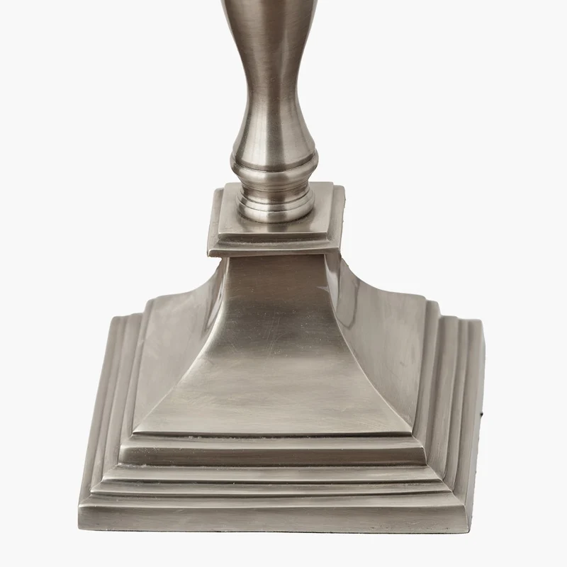 Canterbury Antique Silver Metal Floor Lamp Base with Izara 45cm Racing Green Ikat Patterned Mushroom Pleat Tapered Lampshade