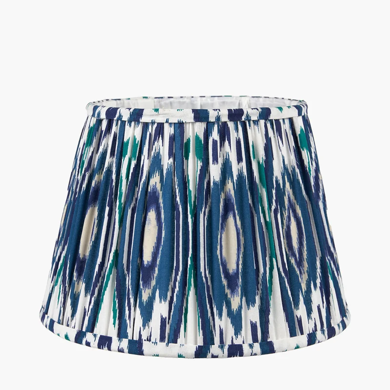 Canterbury Antique Silver Metal Floor Lamp Base with Izara 45cm Ocean Blue Ikat Patterned Mushroom Pleat Tapered Lampshade