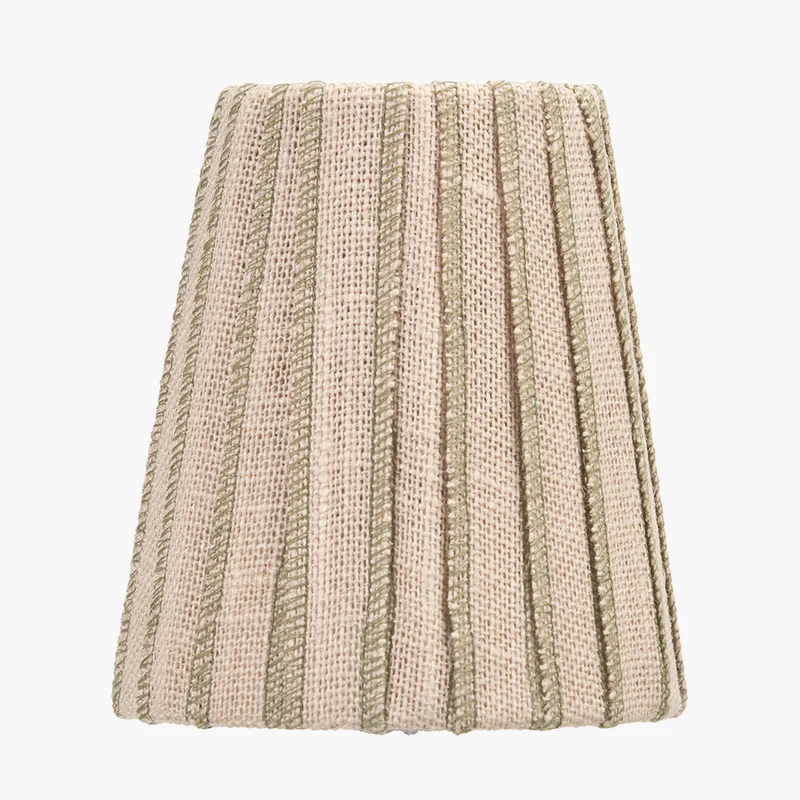 Isla 14cm Jute Striped Natural & Olive Tall Tapered Candle Clip Lampshade