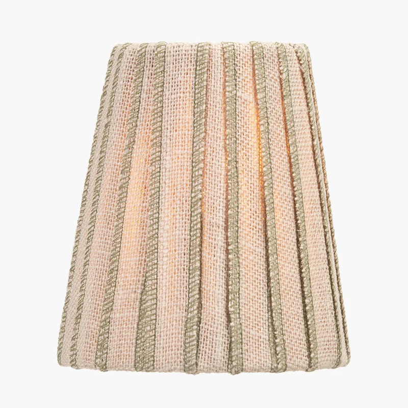 Isla 14cm Jute Striped Natural & Olive Tall Tapered Candle Clip Lampshade