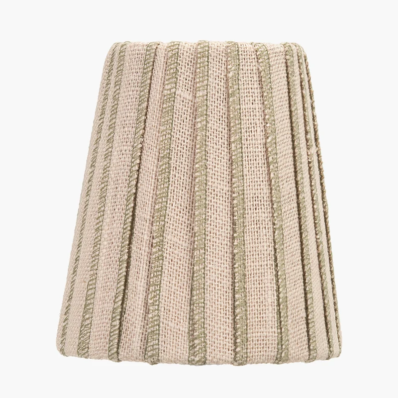 Isla 14cm Jute Striped Natural & Olive Tall Tapered Candle Clip Lampshade