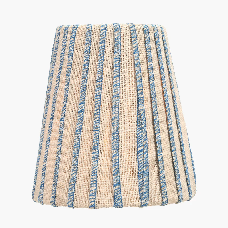 Isla 14cm Jute Striped Natural & Blue Tall Tapered Candle Clip Lampshade