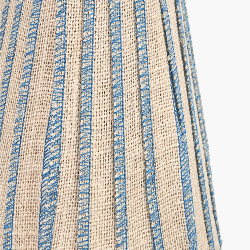 Isla 14cm Jute Striped Natural & Blue Tall Tapered Candle Clip Lampshade