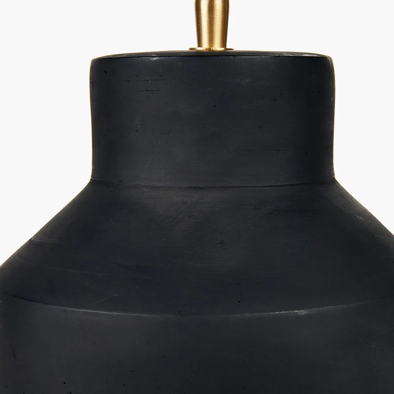 Inna Black Urn Terracotta Table Lamp Base with Henry 35cm White Handloom Cylinder Lampshade