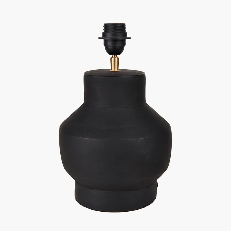 Inna Black Urn Terracotta Table Lamp Base with Bloom 35cm White Handloom Scalloped Cylinder Lampshade