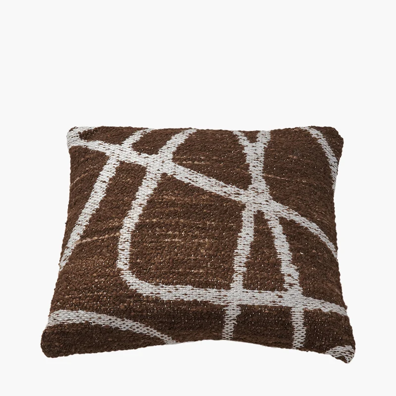 Indoor Outdoor Chocolate Brown and White Abstract Swirl Design Scatter Cushion
