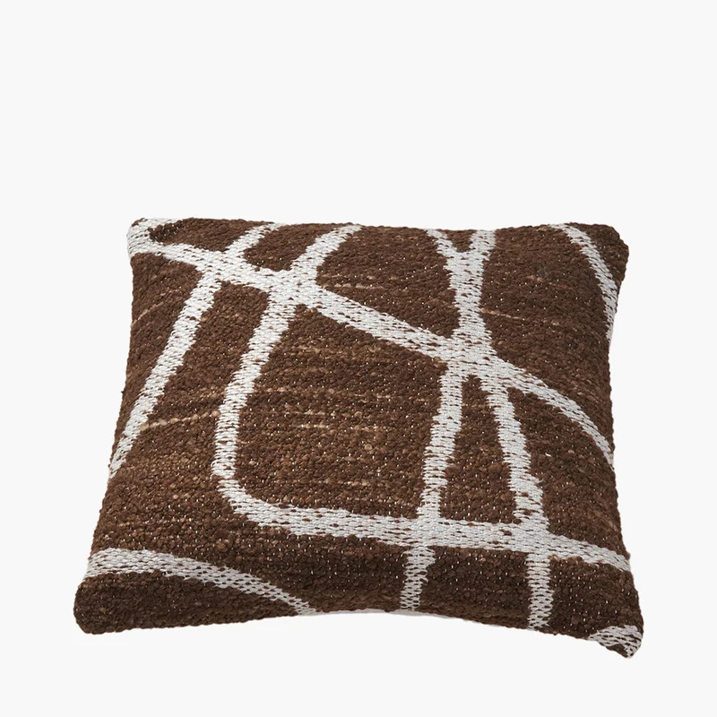 Indoor Outdoor Chocolate Brown and White Abstract Swirl Design Scatter Cushion