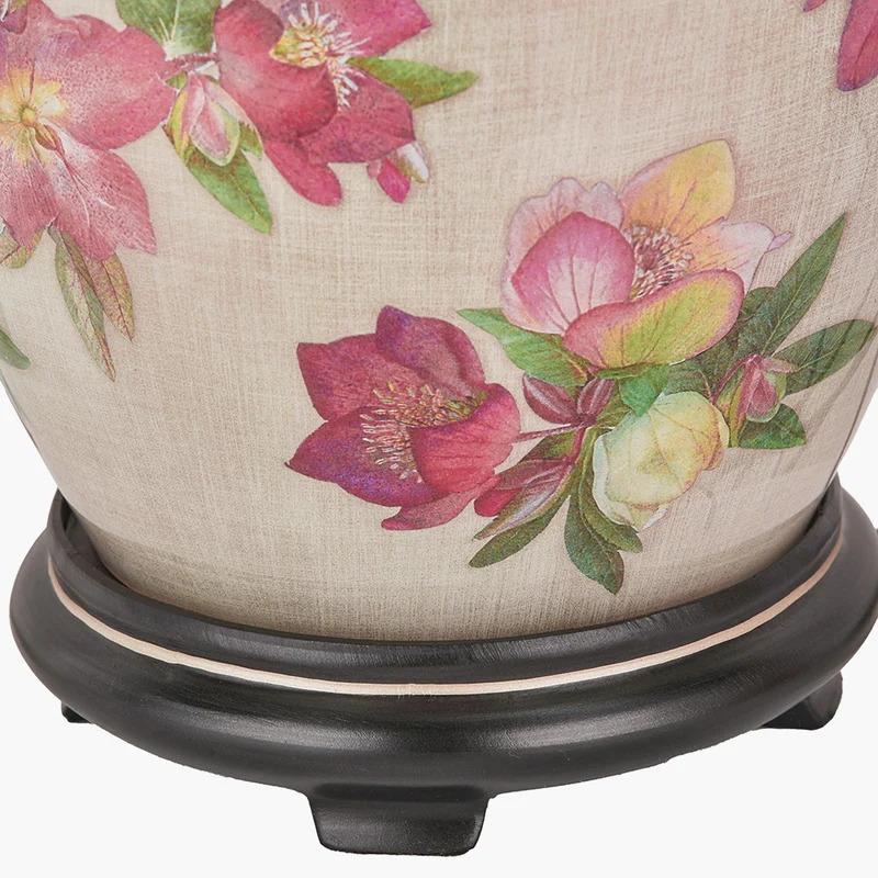 Hellebore Medium Glass Table Lamp Base with Edward 35cm Pistachio Green Linen Cylinder Lampshade