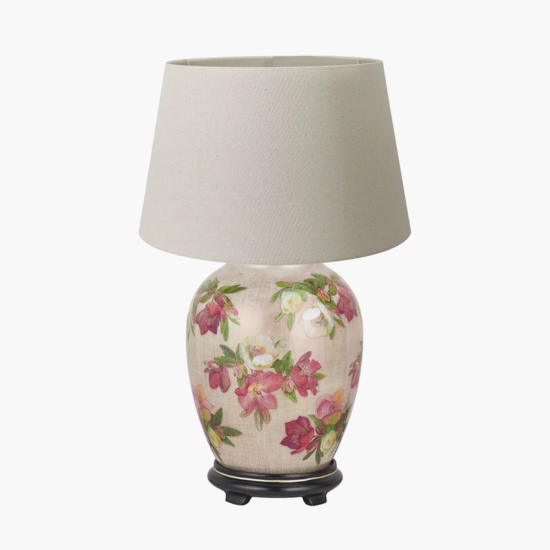 Hellebore Medium Glass Table Lamp Base with Coast 35cm Cream Calico Tapered Lampshade