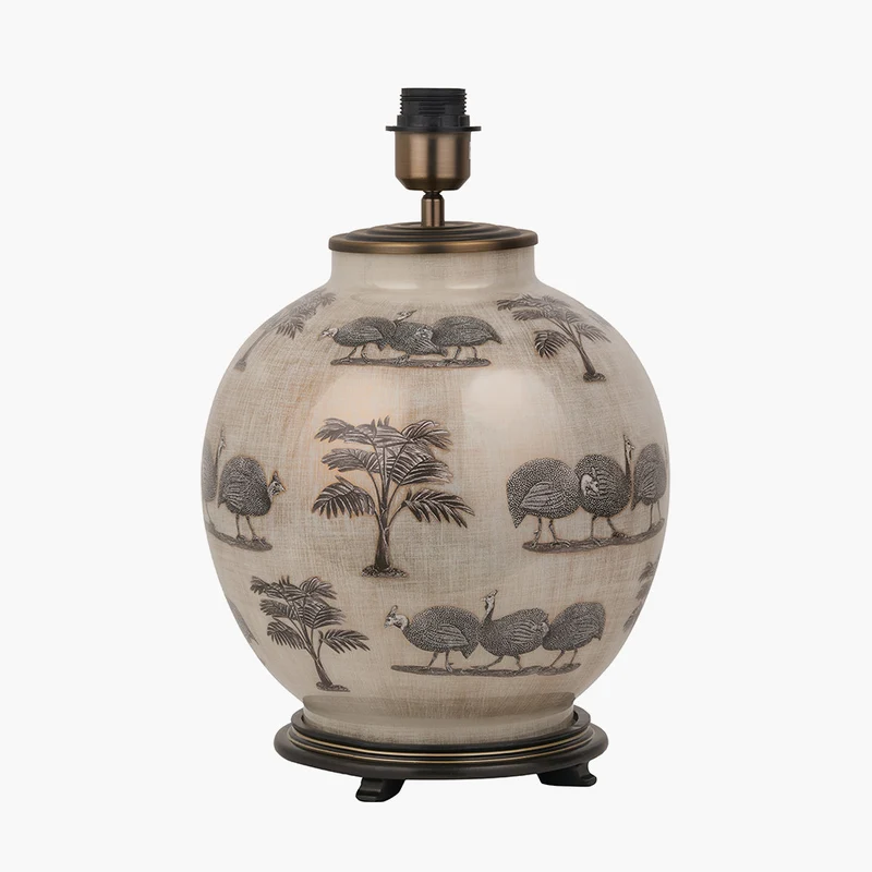 Guinea Fowl Large Glass Table Lamp Base with Harry 40cm Black Cotton Mix Cylinder Lampshade